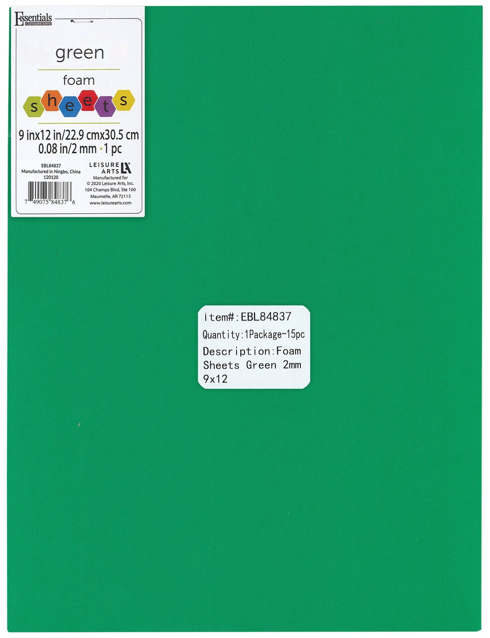 Essentials By Leisure Arts Arts Foam Sheet 9x12" 2mm Green 15pc